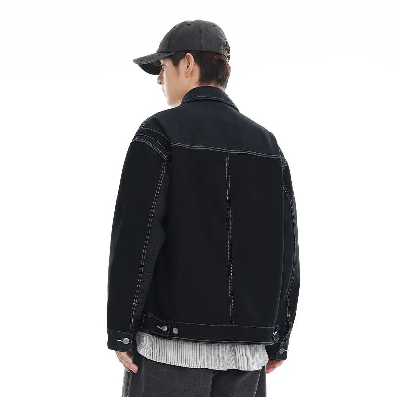 black denim splice coat mens streetwear fashion vintage loose casua plus size denim jacket man spring autumn coat outerwear stacked flare jeans