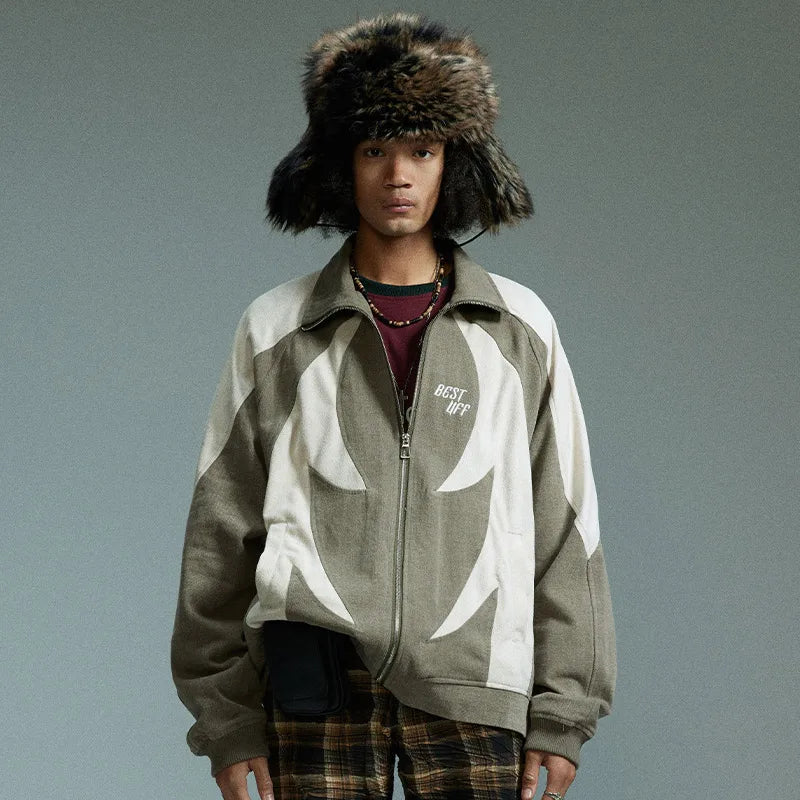 Men Jacket Casual Patchwork Loose Jacket Coat Hip Hop Harajuku Streetwear Vintage Fashion Trend Outerwear Top Unisex Spring Fall Street King Limited