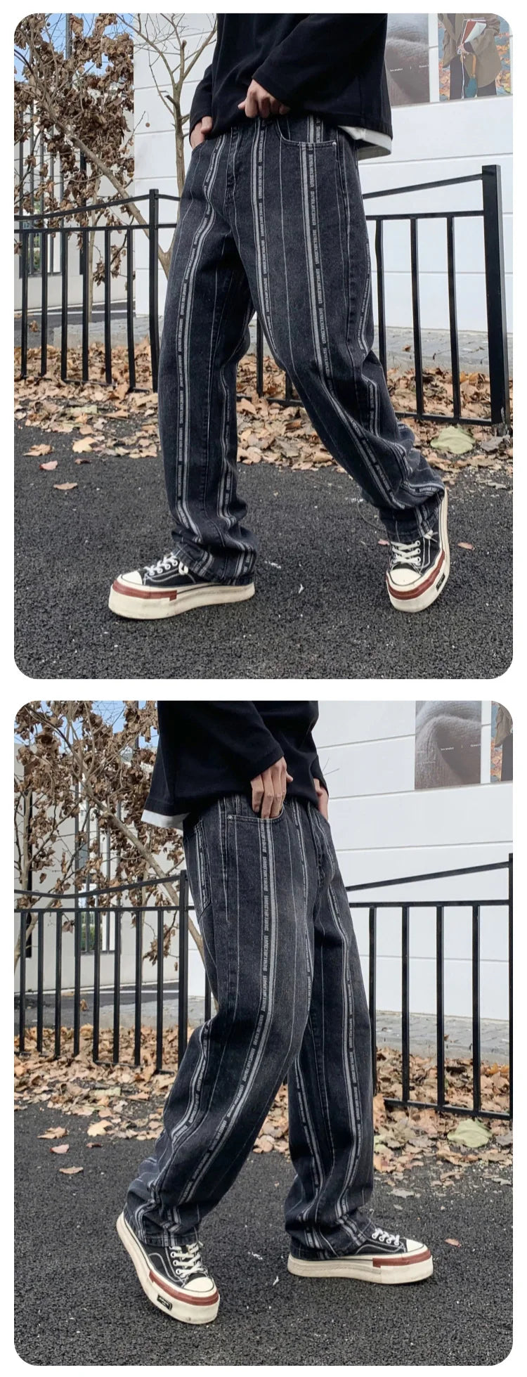 men streetwear brand fashion hip hop loose casual straight stripe motorcycle denim jeans pant cityboy y2k jeans trousers unique jeans style 2392