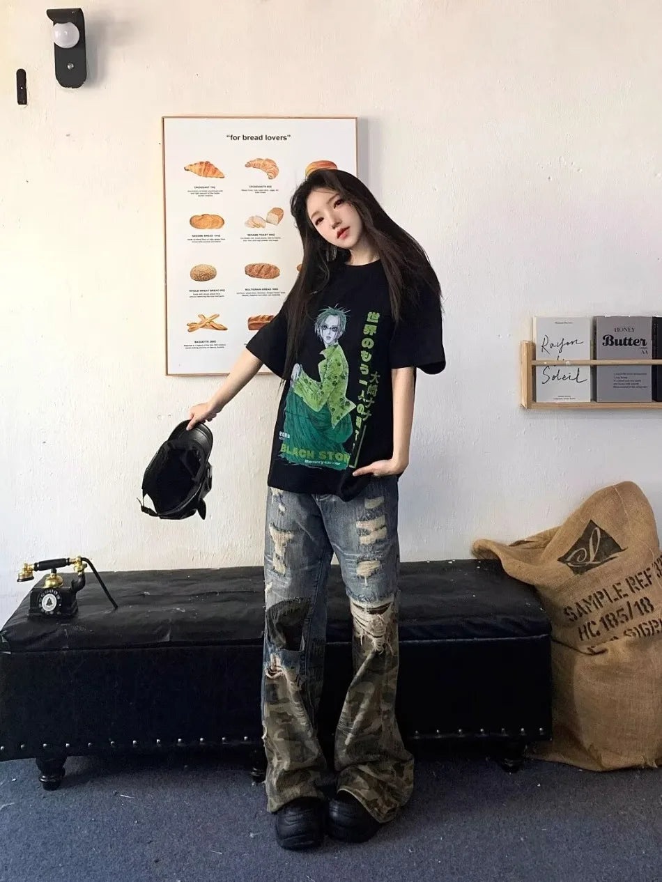 Trendy Camo Cowboy Cargo Pants Mens Spring Autumn Elasticity Fashion Harajuku Patchwork Straight Jeans New Washed Denim Trousers Street King Limited