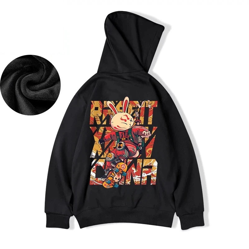 Anime Skateboard Rabbit Print Hoodies Men's Japanese Y2K Hoodie Sweatshirts Autumn Casual Pullover Male Funny Hoody Streetwear Street King Limited