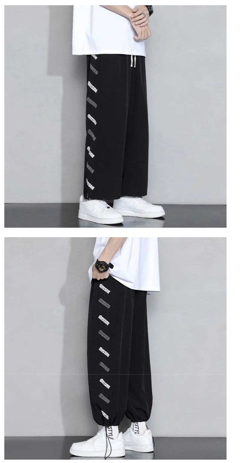 summer side letter printed straight pants mens drawstring sports joggers sweatpants y2k streetwear baggy casual trousers unique joggers style 882