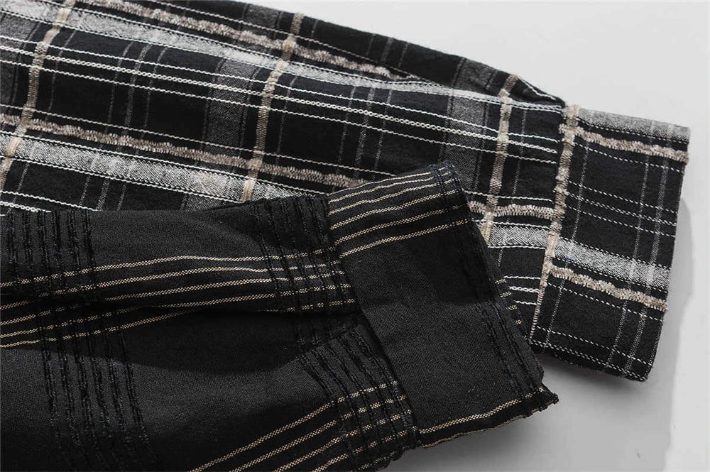 Streetwear Autumn Plaid Shirts Men Harajuku Hip Hop Streetwear Shirts Coats Long 2024 Autumn Plaid Shirts Men Harajuku Hip Hop Streetwear Shirts Coats Long Sleeve Loose Casual Button Up Blouse Y2K Tops Fashion Sweater Jacket With Graphic Design For Men