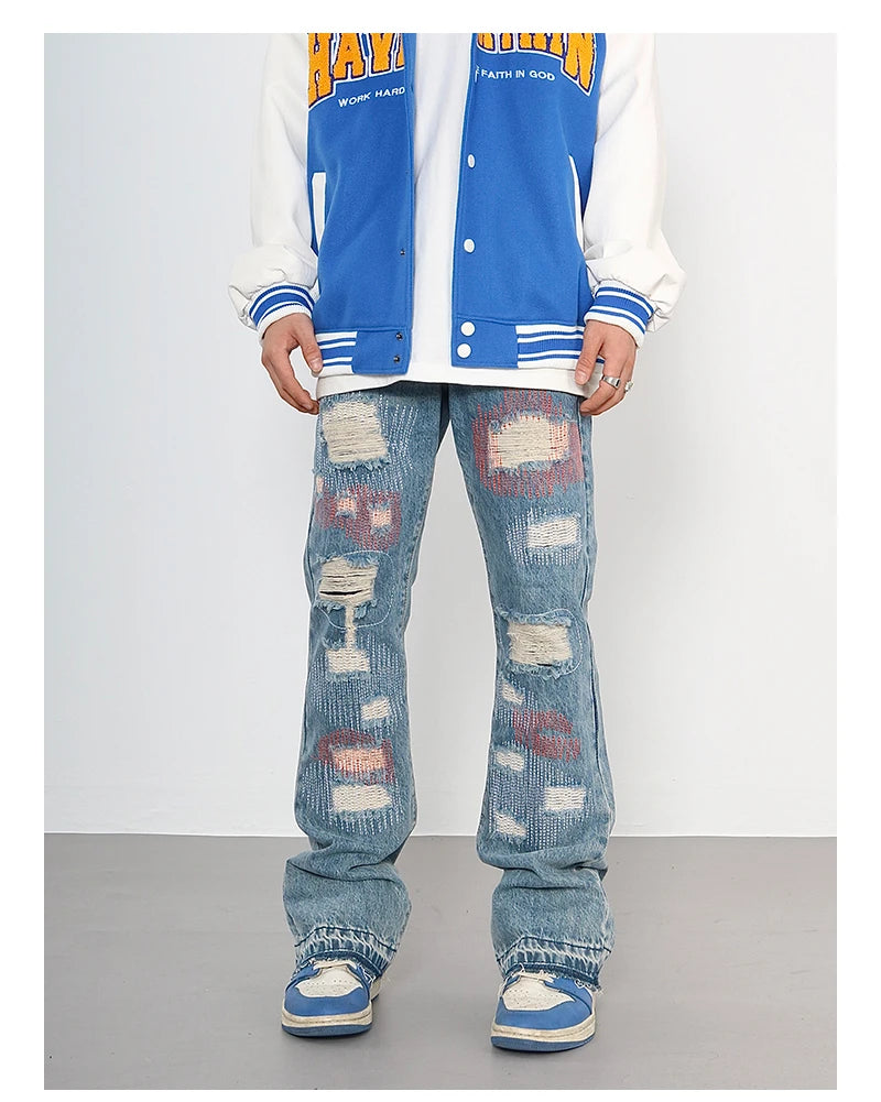 destroyed ripped jeans straight jean pants men biker jeans fashion zipper streetwear trousers hip hop pants joggers baggy jeans unique joggers style 2159