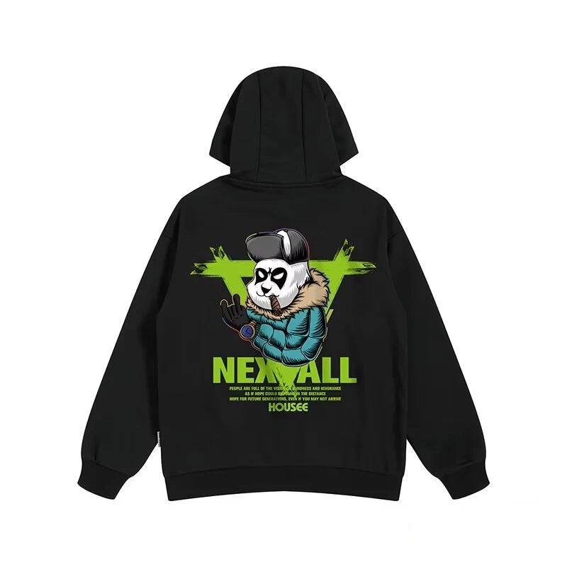 Autumn Punk Panda Printed Hoodie For Men New in Harajuku Fashion Fleece Hooded Sweatshirts Y2K Streetwear Oversized Clothing Street King Limited