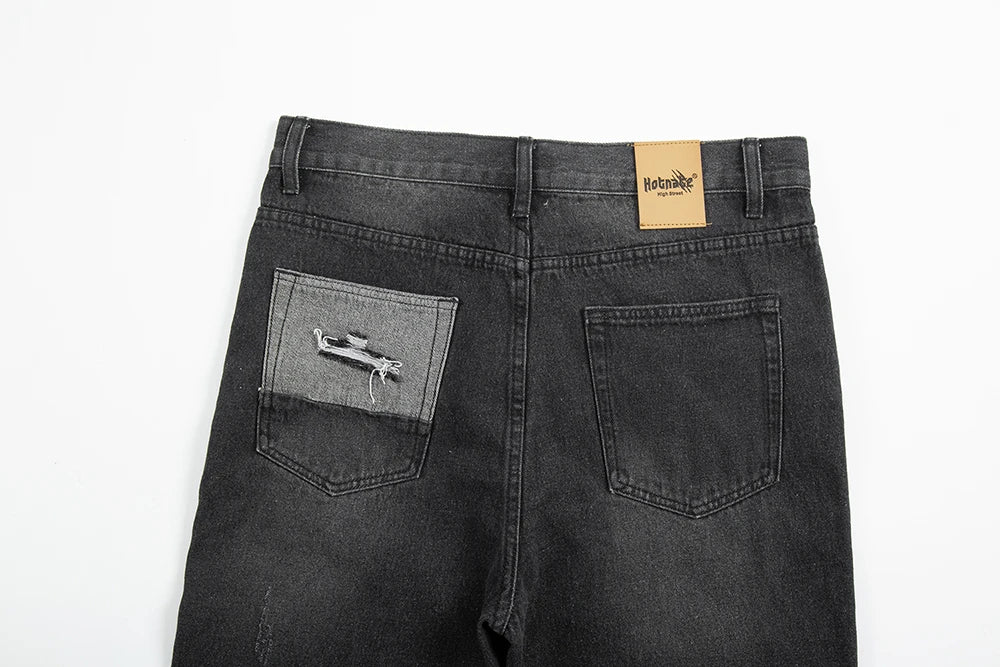 vintage washed ripped hole slim pencil pants mens and womens streetwear frayed distressed baggy jeans oversize loose denim pants unique jeans style 4349