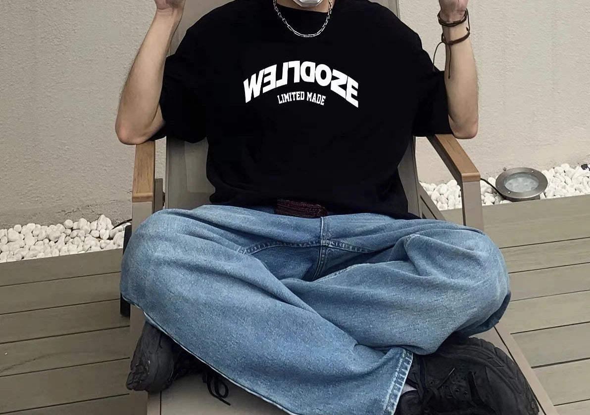 Summer Korean Letter Simple Printed Short-sleeved T-shirt Loose Ins Trend Men's Retro Street Hip-hop Half-sleeved Tops Street King Limited