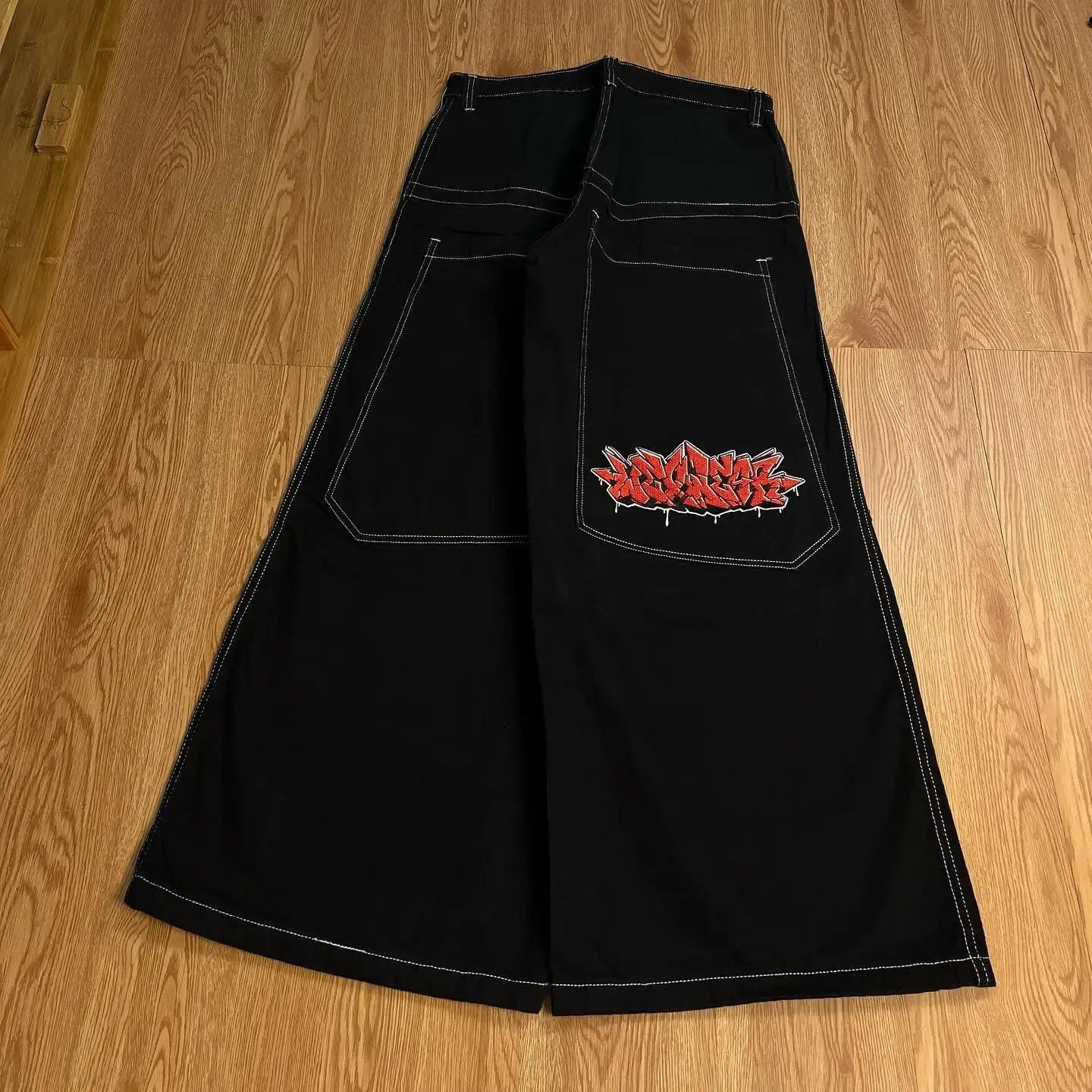 harajuku black wexwear graphic embroidered baggy jeans streetwear y2k jeans men women high waist wide trouser skateboard pants urban skinny jeans