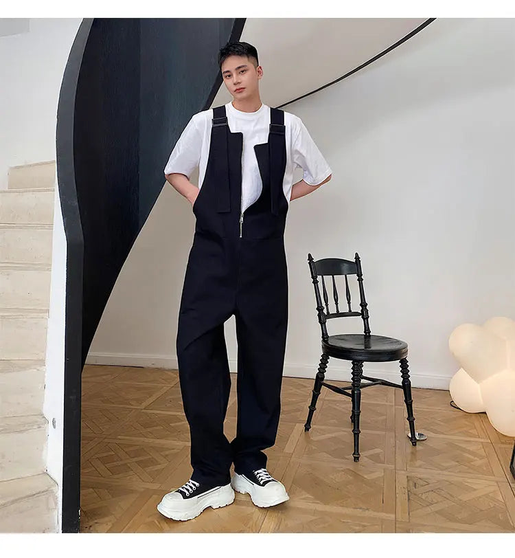 Trendy Men's Shoulder Strap Jumpsuit Pants Washed Loose Fitting Workwear Pants Multi Pocket Streetwear Cargo Suspenders Pants Street King Limited