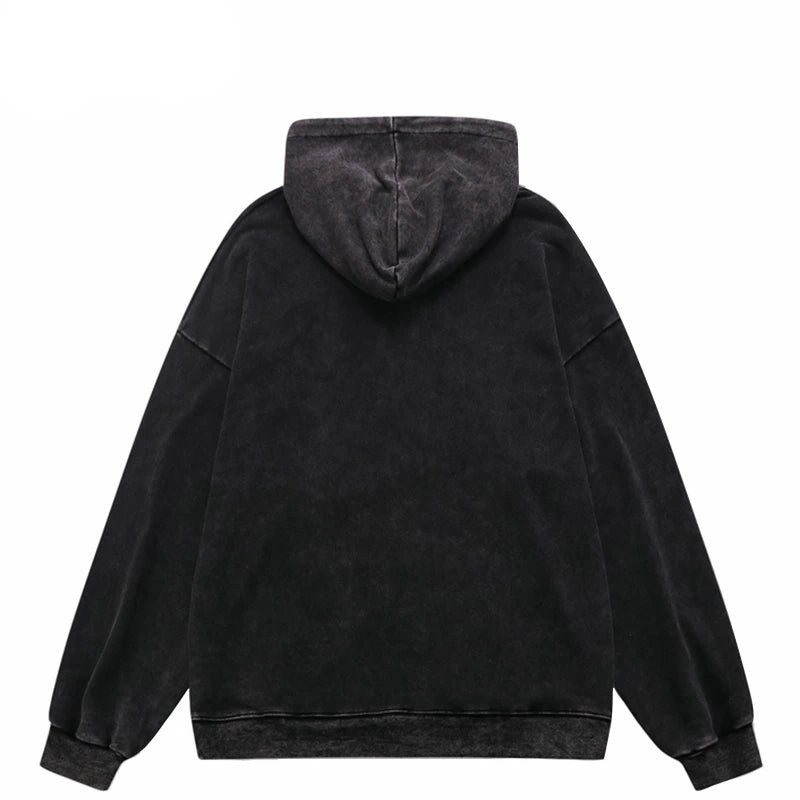 Hip Hop Streetwear Hoodie Sweatshirt Washed Vintage Devil Skull Skeleton Graphic Cotton Men Hooded Pullover Retro Punk Hoodie Street King Limited