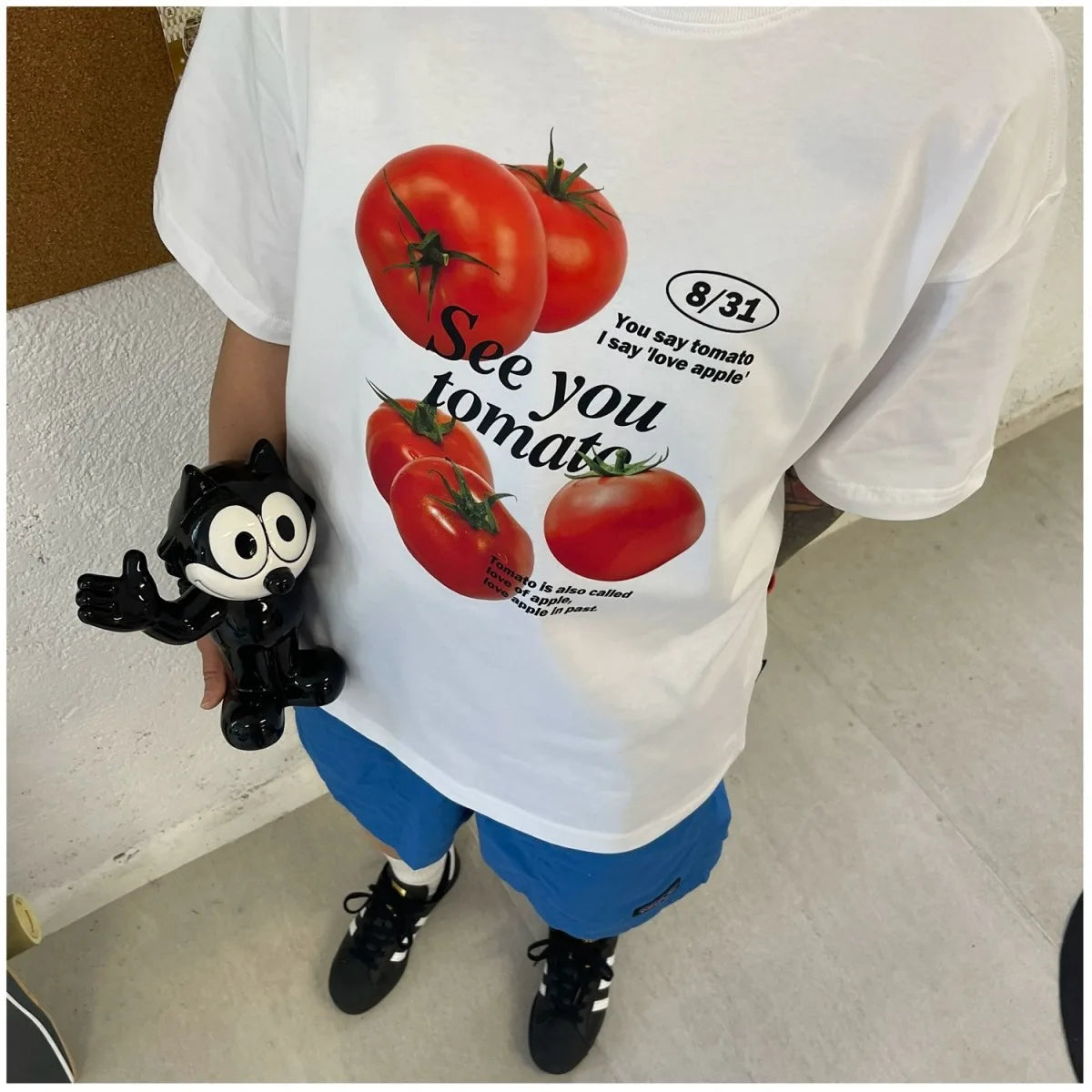 Tomato print pure cotton short-sleeved T-shirt, fun and cute men and women niche fashion brand Korean style college style top Street King Limited
