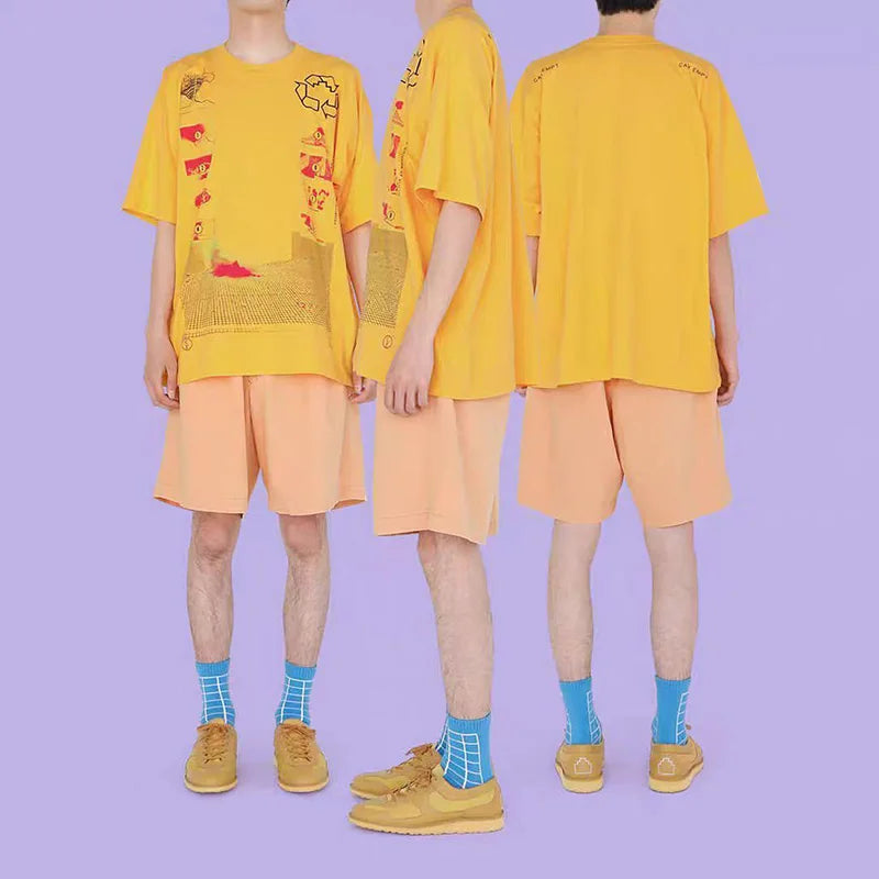 Men Woman CAVEMPT Tops Tee Summer Cotton Slogan Abstract Printing O-Neck Loose Classic All-match Casual C.E Short Sleeve Street King Limited