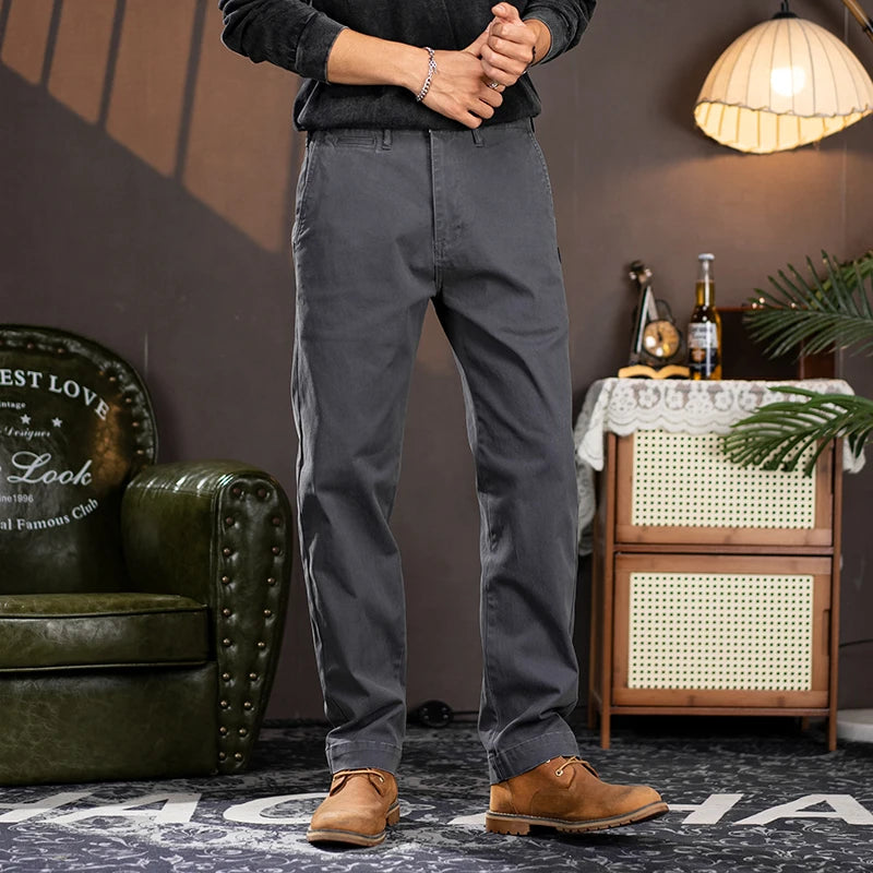 men american retro handsome loose casual business pure cotton pants japanese amikaji fashion straight cargo pant trouser unique cargo style 2416