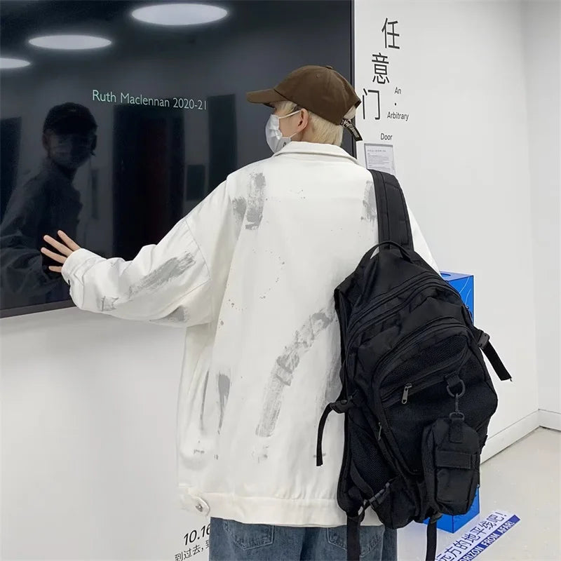 new graffiti tie dye denim jackets for men autumn high street appliques button coats harajuku fashion vintage jeans jacket denim street jeans