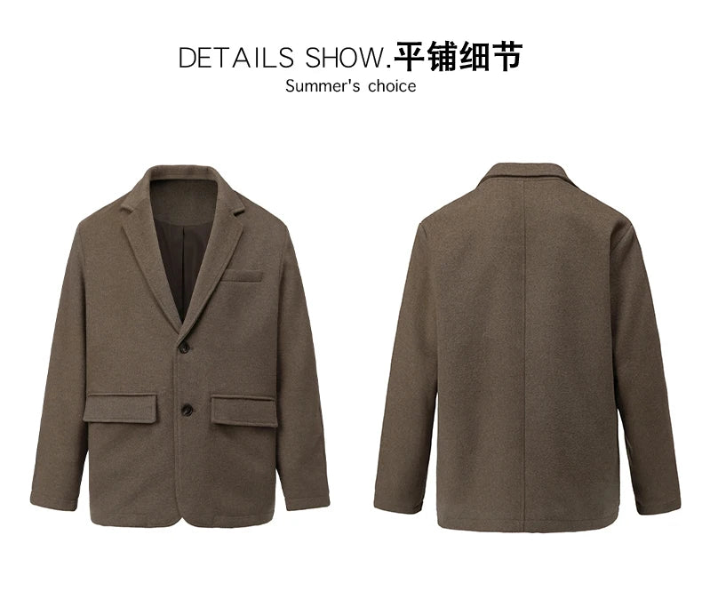 autumn winter men business casual fashion retro woolen thick blazer jacket korean streetwear plus size suit coat outerwear unique default style 1346