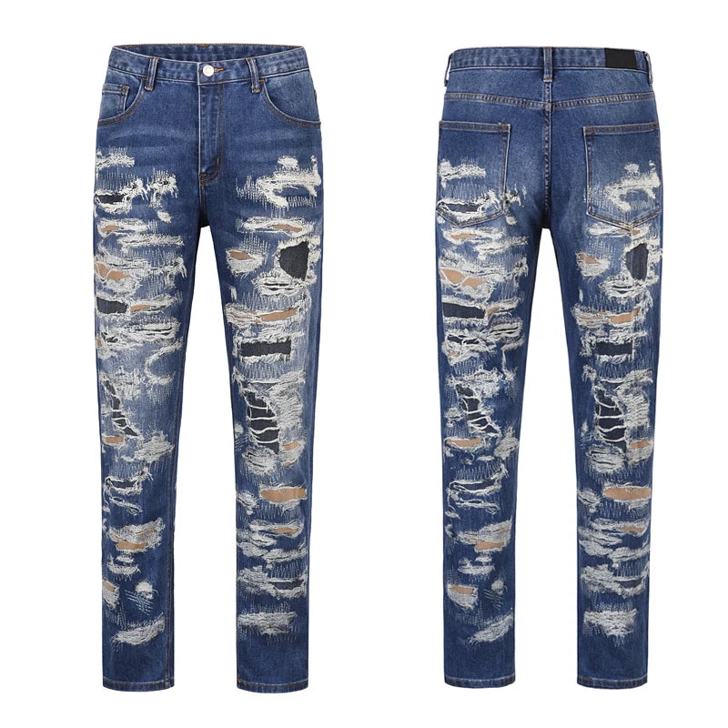 retro washed 3d printed fake distressed jeans hip hop denim pants streetwear jean pants mens harajuku cotton trousers joggers unique joggers style 2865