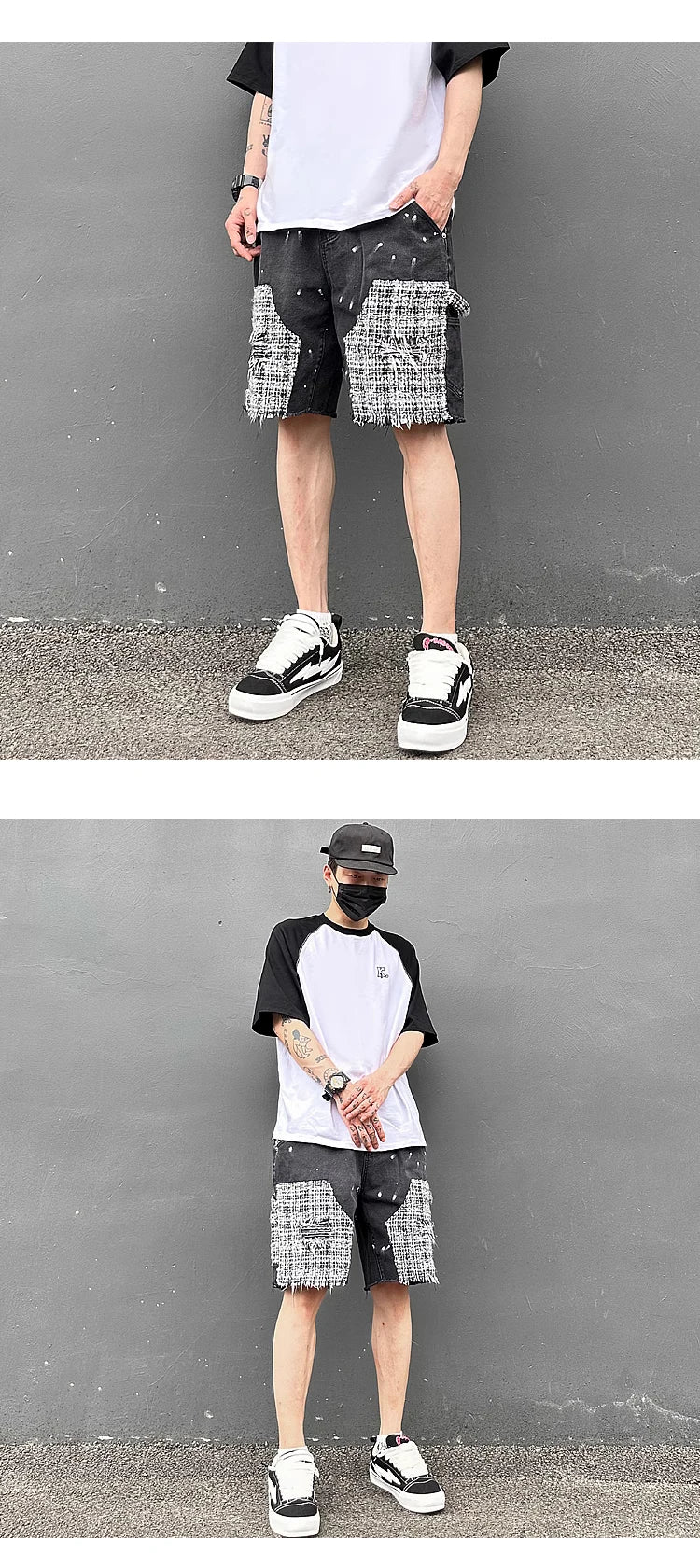 ripped holes patchwork denim jeans shorts mens high street straight short jeans hip hop streetwear casual short joggers pants unique joggers style 5212