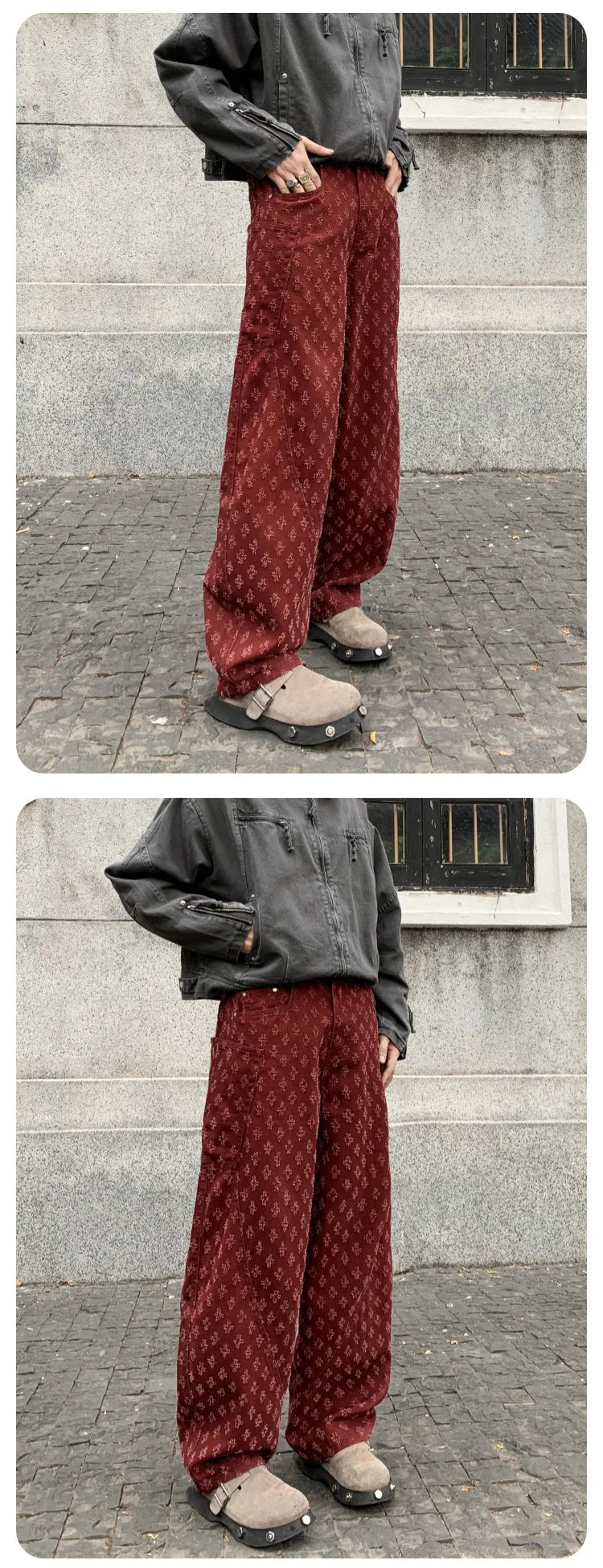 men brand fashion wash jacquard denim splice pocket loose casual wide leg baggy jeans cityboy cargo jeans pants trousers unique cargo style 2436