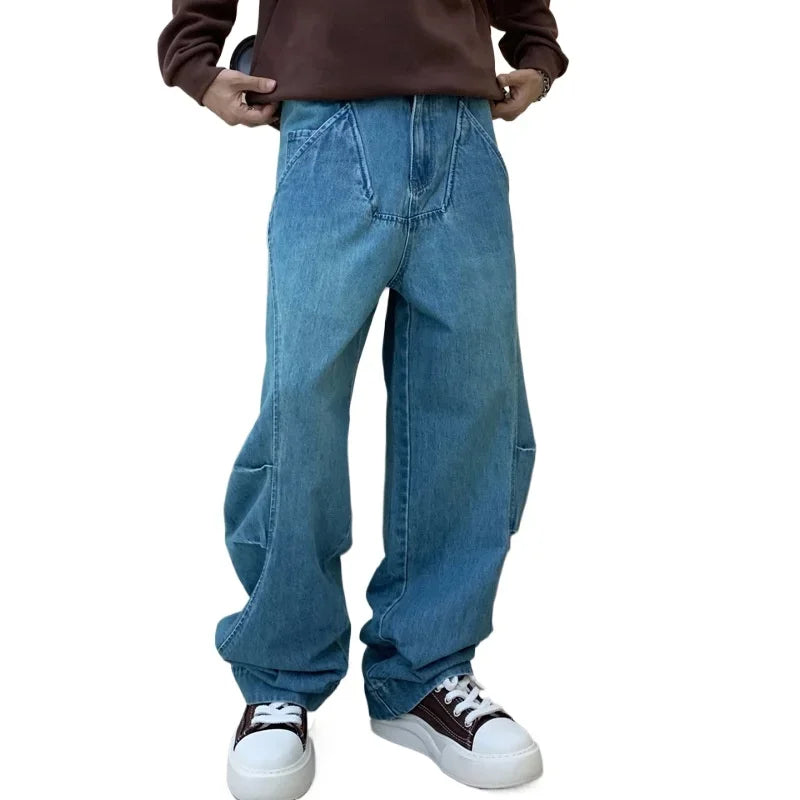 cityboy splice fashion brand jeans men streetwear hip hop vibe loose casual straight washed denim baggy jeans pant man trousers ripped baggy denim