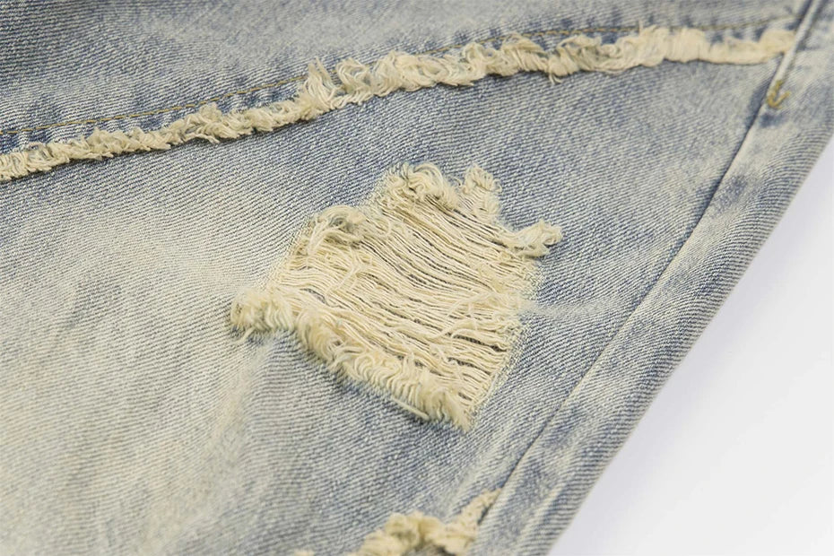 vintage ripped patchwork baggy jeans mens streetwear hip hop loose blue jeans trousers y2k distressed straight denim pants man unique jeans style 4228