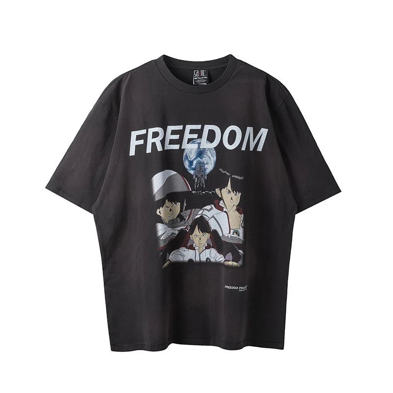 Summer Vintage Retro Anime Portrait Print High-Street Casual Loose Cotton Tops T-Shirt Street King Limited