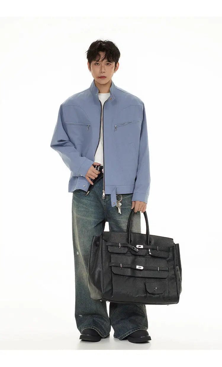 spring autumn fashion motorcycle jacket men stand collar loose casual korean streetwear vintage cargo jackets coat outerwear unique cargo style 220