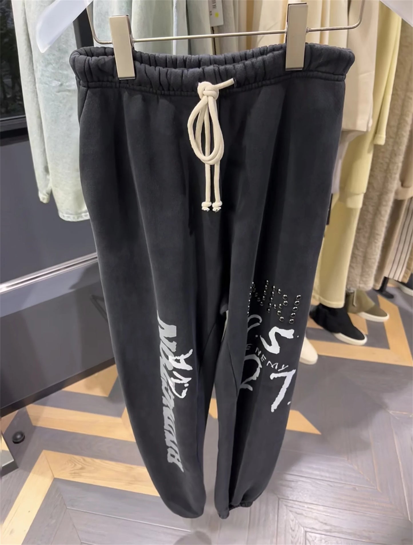 24ss rrr123 gymno high street heavyweight best quality cotton gradient washed distressed drawstring casual sport pants leggins unique default style 4675