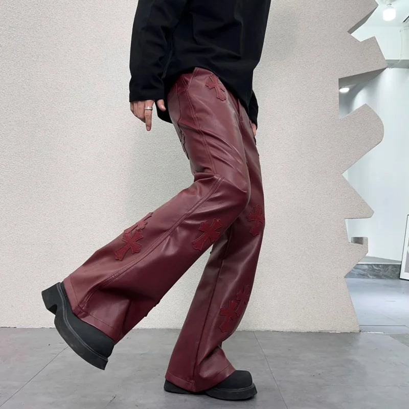 pu leather pants men streetwear fashion hip hop punk gothic vibe casual faux leather pant man boyfriend motorcycle trousers unique default style 2906