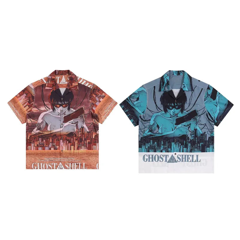 Japanese Style Anime Comics Printed Short Sleeve Shirt for Men Summer New Fashion Lapel Button Hawaiian Shirts Men and Women Street King Limited