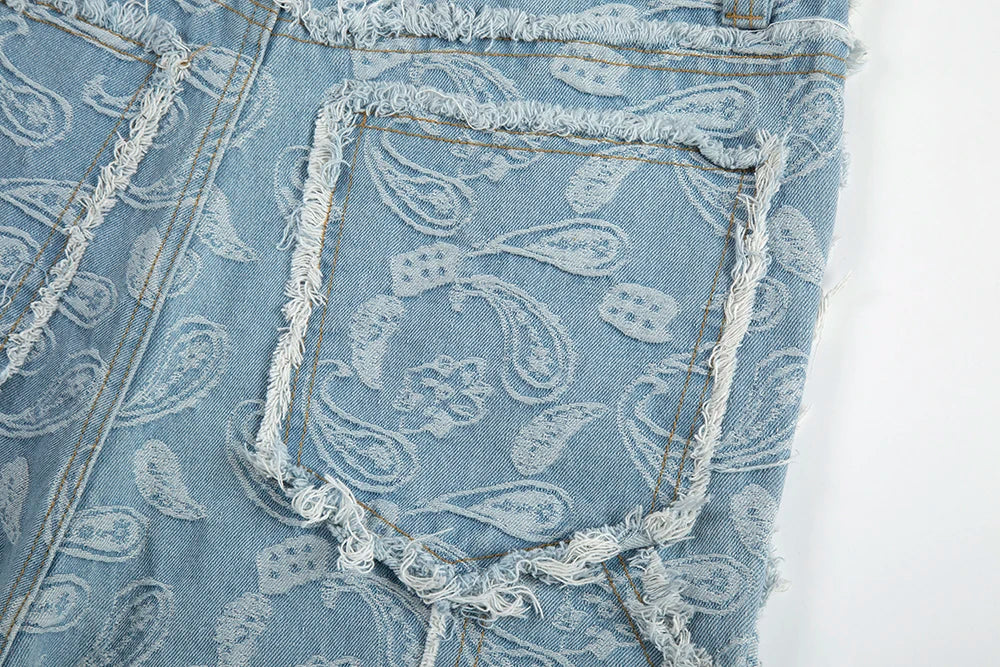 Y2k Frayed Urban Cashew Flower Full Print Patchwork Baggy Flare Jeans for Men Straight Pantalones Hombre Oversize Denim Trousers Street King Limited