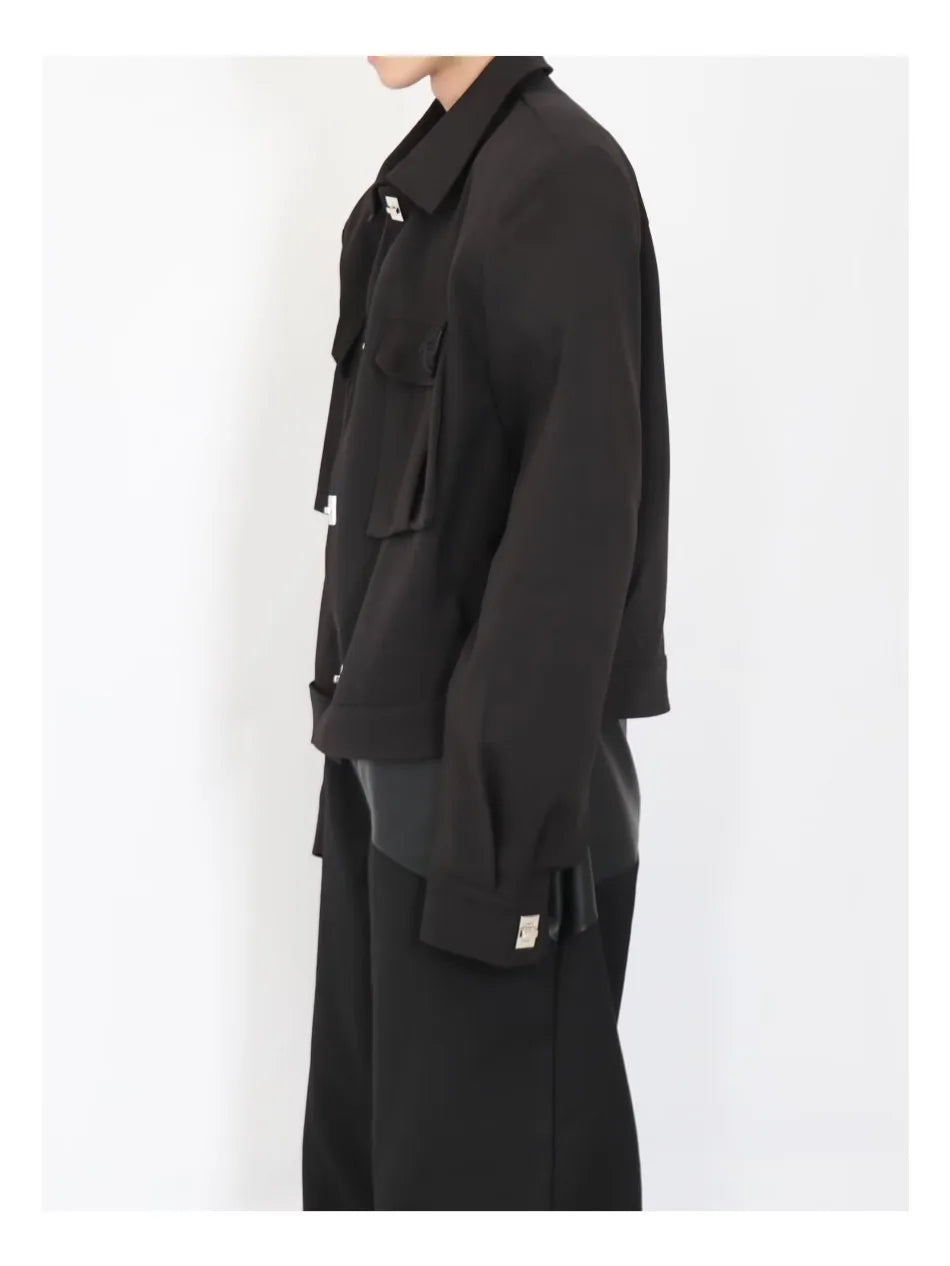 trendy high street jacket mens unisex metal button shoulder pad short coats multi pocket punk hip hop loose outwear oversized unique shorts style 3546