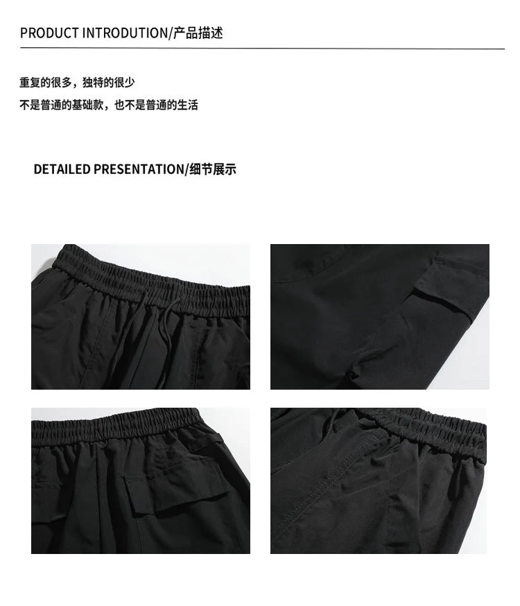 multi pocket mens wide leg straight cargo pants korean fashion track pants male casual loose mopping trousers four seasons unique cargo style 1017