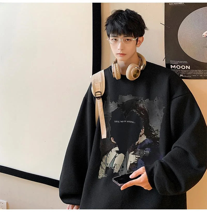 Men's Oversized Love No Watting Letter Graphic Sweatshirts 2025 Korean Fashions Sudaderas para Hombres Streetwear Y2K Hoodies Street King Limited