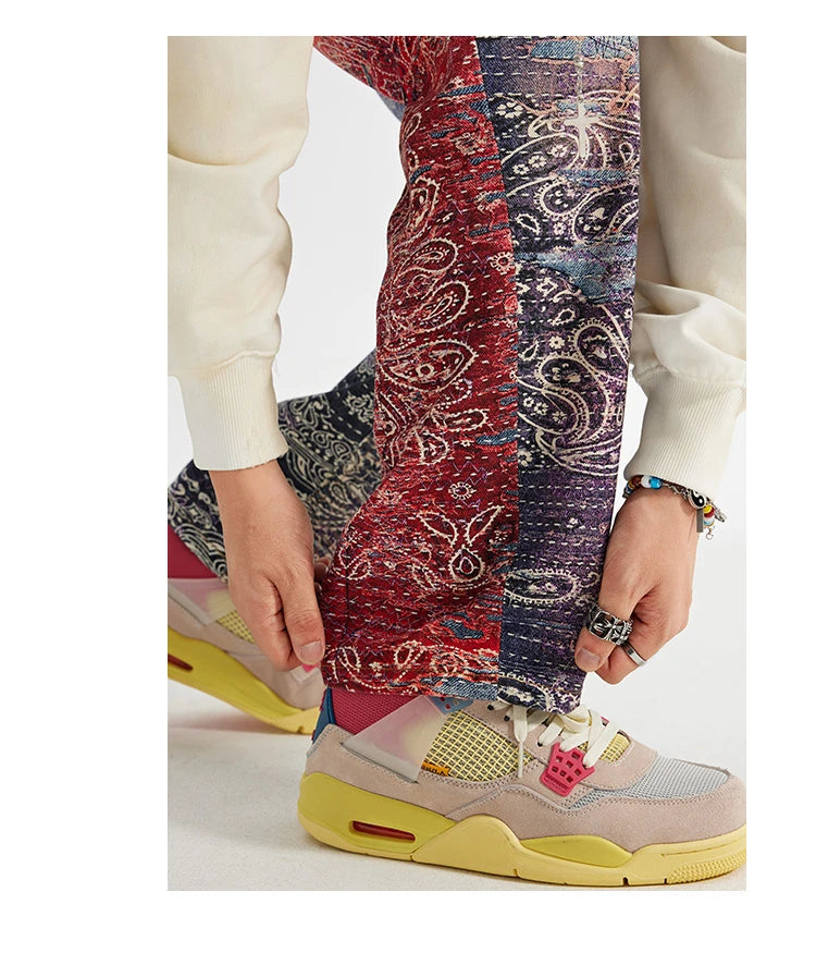 hip hop paisley printed denim jeans mens new casual zipper straight jeans streetwear high street loose pants baggy jeans joggers unique joggers style 1395