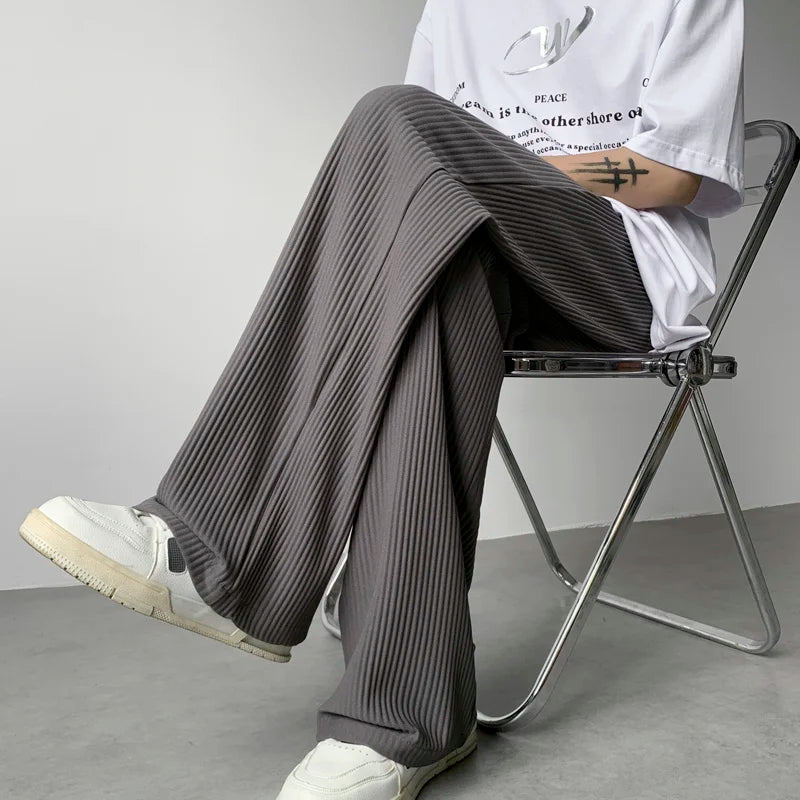 summer pleated pants men fashion oversized ice silk pants men japanese streetwear hip hop loose straight pants mens trousers urban fashion pants