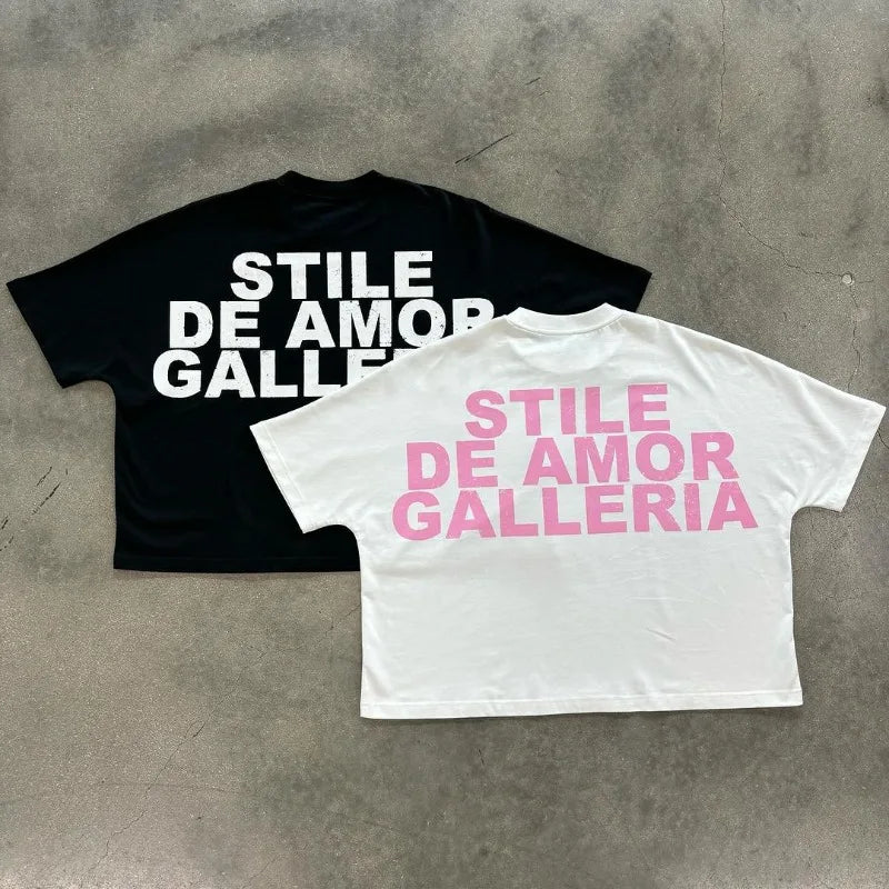 American High Street Trendy Brand Letters Anime Print Oversized Short-sleeved Tops Men Y2k Fashion Retro Casual T-shirts Women Street King Limited