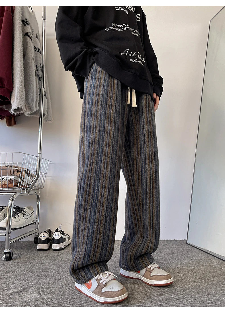 high quality stripe plaid mens trousers baggy straight fashion classic padded autumn winter casual pants male plus size m 8xl unique default style 1169