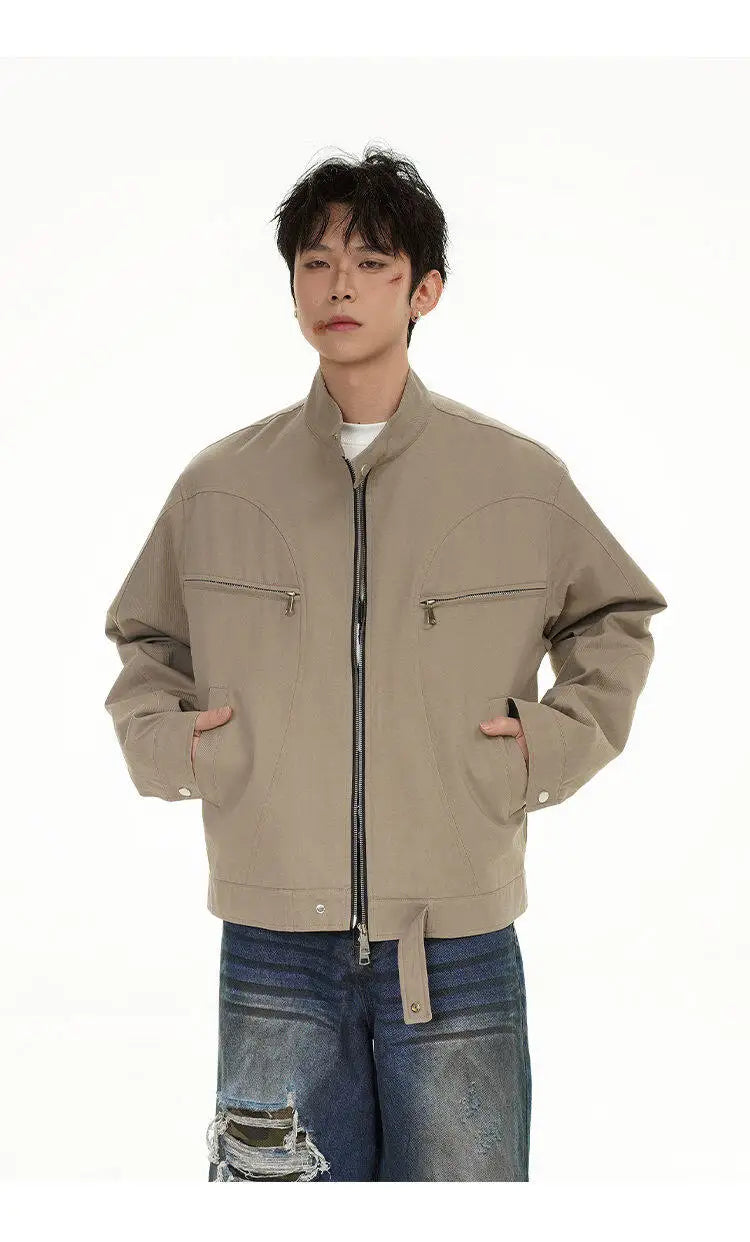 spring autumn fashion motorcycle jacket men stand collar loose casual korean streetwear vintage cargo jackets coat outerwear unique cargo style 212