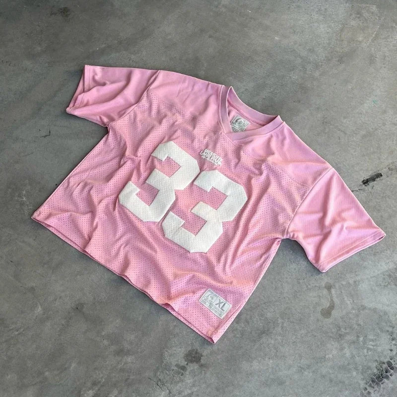 Trendy Ins Couple Sportswear Mesh Quick Oversize Pink 33 Jersey College Street Style T-shirt for Women Drying Football Y2k Tops Street King Limited