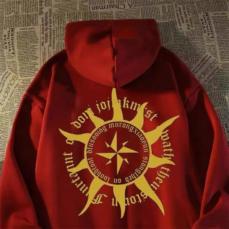 High street cross star hooded sweatshirt for men in autumn and winter super popular student trend plus velvet jacket for men Y2K Street King Limited