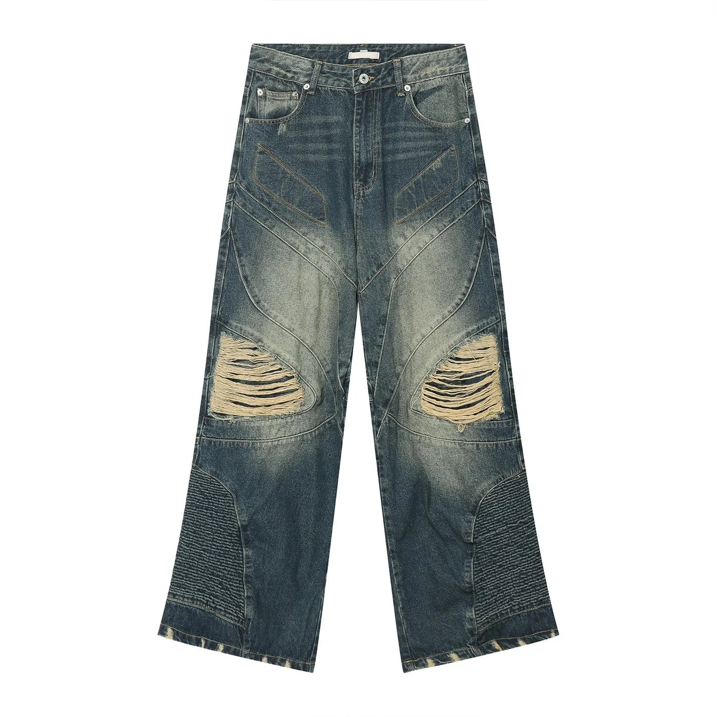 fashion loose streetwear denim jeans new casual wide legs straight jean pants hip hop ripped joggers baggy jeans men clothing unique joggers style 3376
