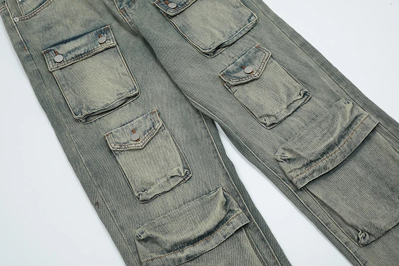 hip hop cargo denim pants streetwear plain denim pants mens harajuku cotton casual joggers jeans loose straight pants trousers unique joggers style 2854