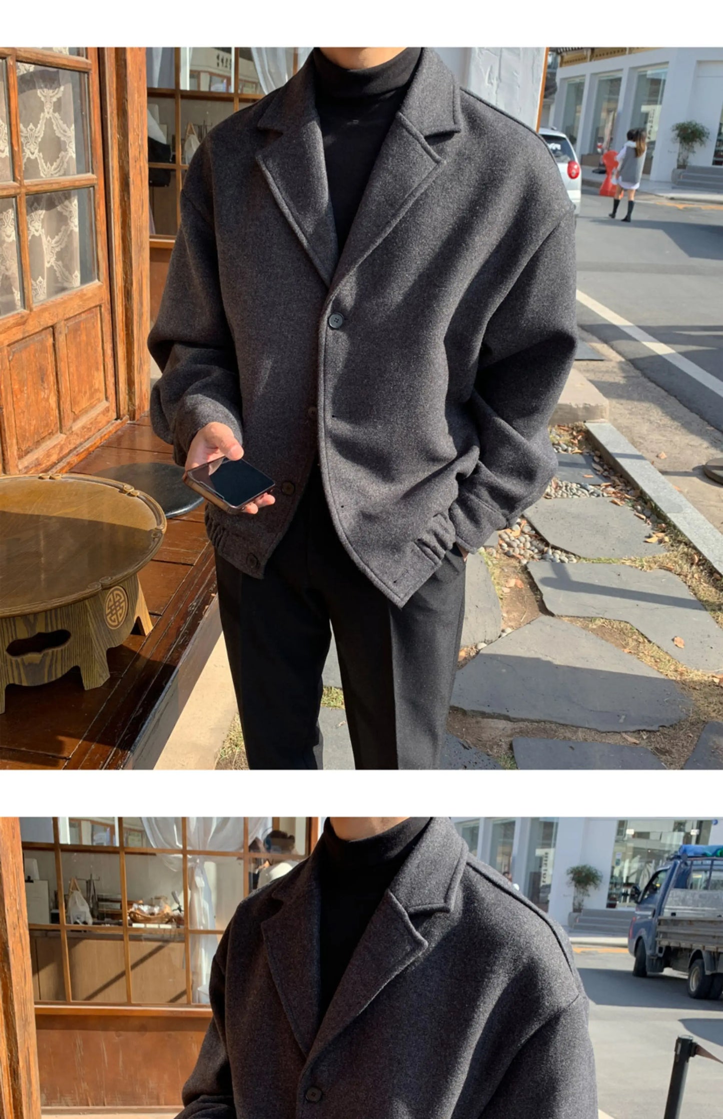 2024 loose casual mens solid color jacket fashion daily commuting windproof short woolen coat thickened warm unique shorts style 304