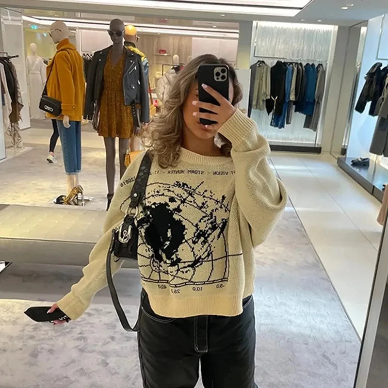 Y2K Knit Big Sweater Sweater Men's Women's Warm Loose Aesthetic Retro Trend Knit Sweater Gothic Pullover Harajuku Cotton Street King Limited