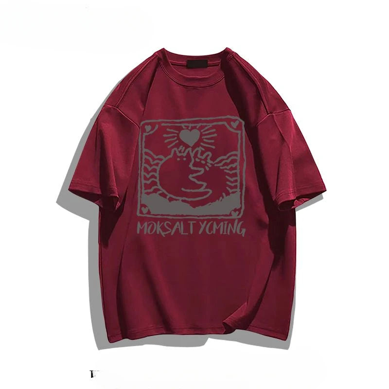 Summer fashion brand pure cotton fashion creative casual fun cat print student party men's and women's short-sleeved T-shirt ins Street King Limited
