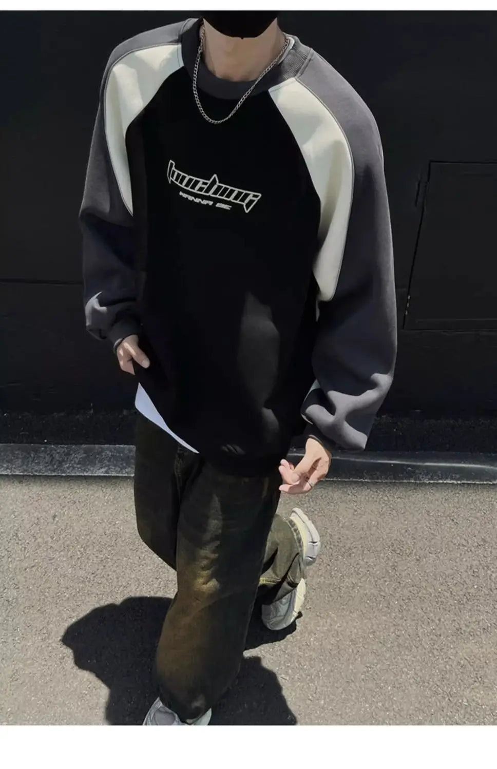 Trendy Personality Korean Motorcycle Style Round Neck Sweatshirt Men 2024 Spring Autumn Niche Contrasting Color Pullover Hot Top Street King Limited