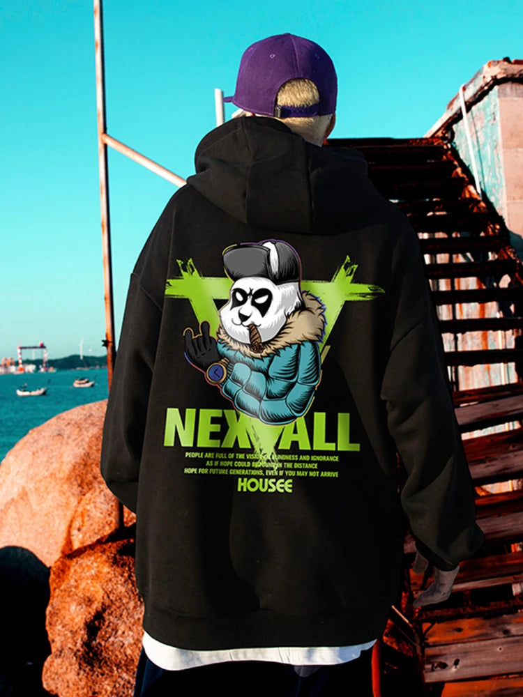 Autumn Punk Panda Printed Hoodie For Men New in Harajuku Fashion Fleece Hooded Sweatshirts Y2K Streetwear Oversized Clothing Street King Limited