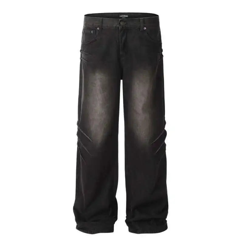 hip hop american trend retro straight leg washed denim jeans spring and autumn high street couple loose wide leg casual pants unique jeans style 608