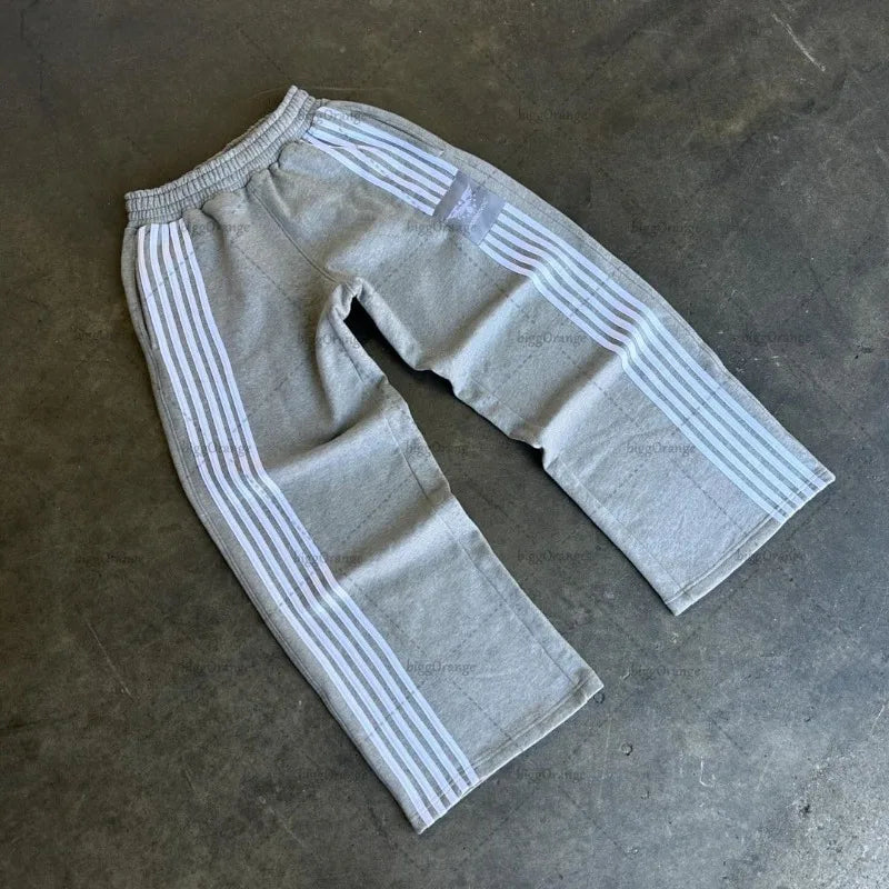 Trendy Brand American Retro Classic Striped Loose Sweatpants Hip-hop Streetwear Y2K Harajuku High-waisted Wide-leg Casual Pants Street King Limited