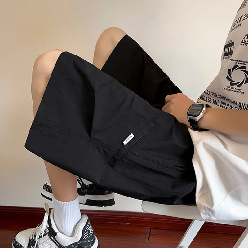 summer mens straight pleats shorts casual gym basketball sports short sweatpants y2k streetwear wide leg bermudas para hombre casual joggers